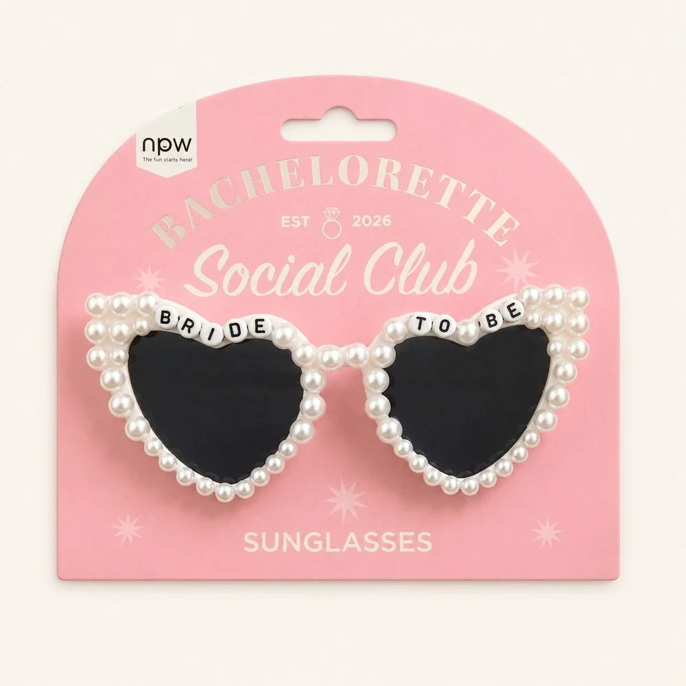 NPW Bachelorette Social Club Bride to Be Pearl Heart Sunglasses White